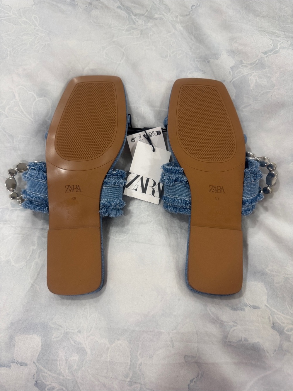 Zara Jeweled Denim Slide Sandals - Women - Picture 6 of 6